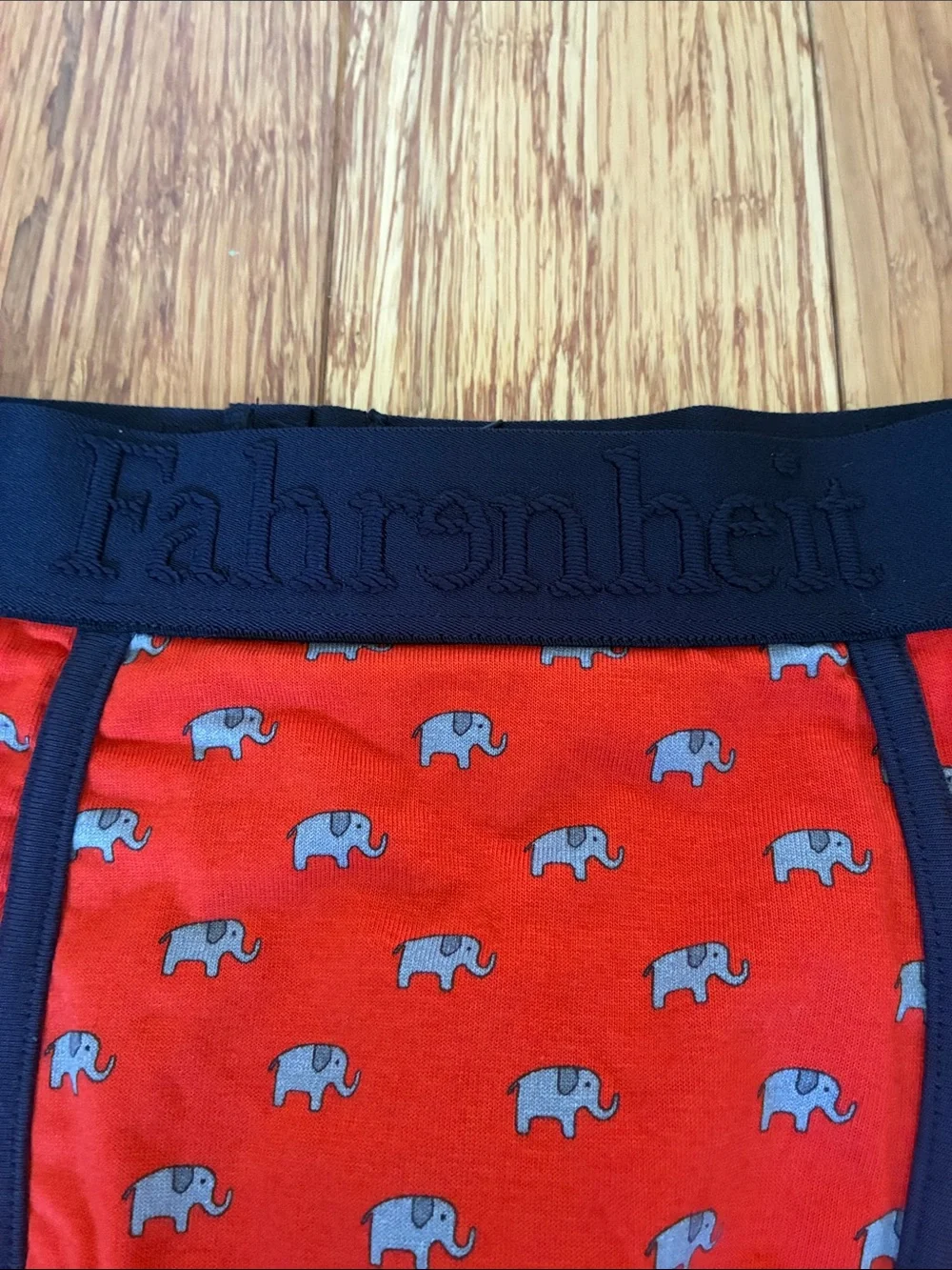 Fahrenheit Red Boxer Briefs with Navy Trim and Elephant Print